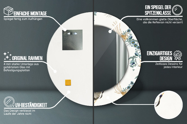 Kerek tükör nyomtatott kerettel Chinoserie