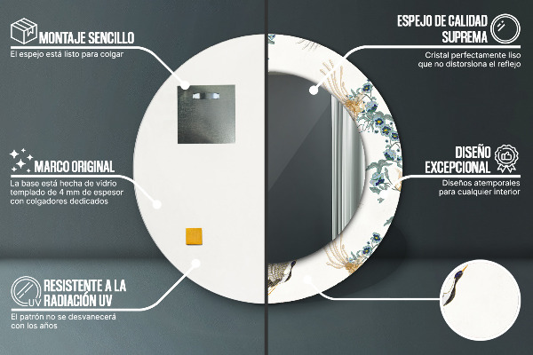 Kerek tükör nyomtatott kerettel Chinoserie