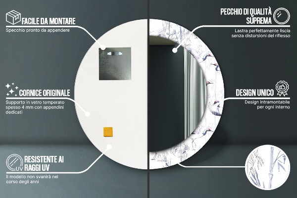 Kerek tükör fali dísz Daru madarak