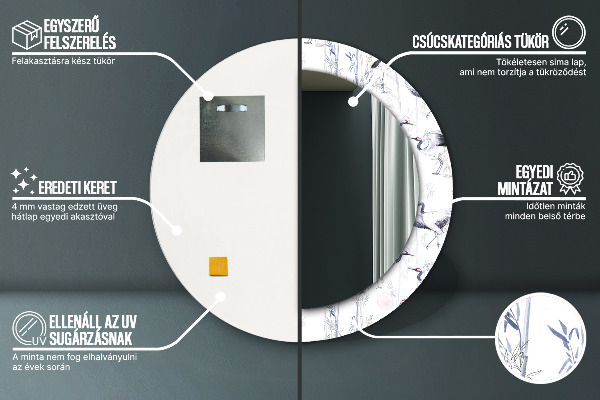 Kerek tükör fali dísz Daru madarak