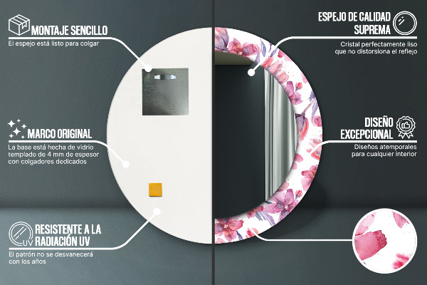 Kerek tükör keret nyomtatással Akvarell virágok