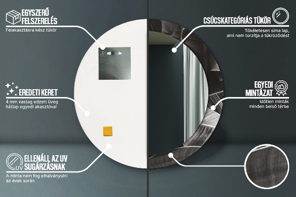 Kerek tükör nyomtatott kerettel Trópusi pálmafák