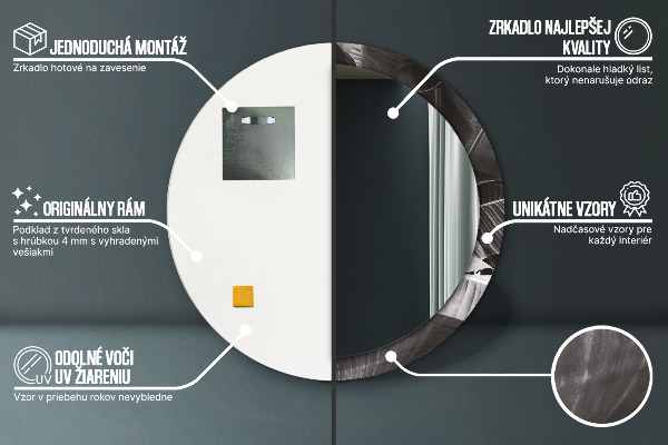 Kerek tükör nyomtatott kerettel Trópusi pálmafák