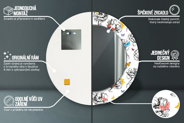 Kerek dísztükör Pillangó