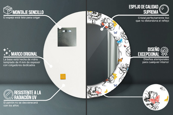 Kerek dísztükör Pillangó