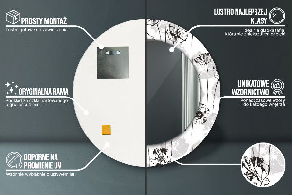 Kerek díszes tükör Pipacs virágok