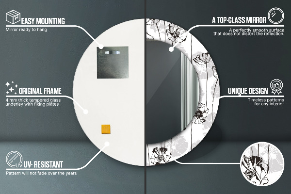 Kerek díszes tükör Pipacs virágok