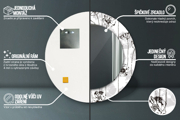 Kerek díszes tükör Pipacs virágok