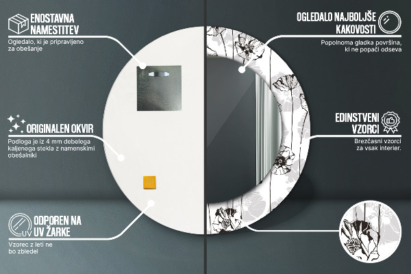 Kerek díszes tükör Pipacs virágok