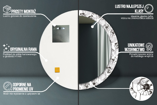 Kerek díszes tükör Pipacs virágok