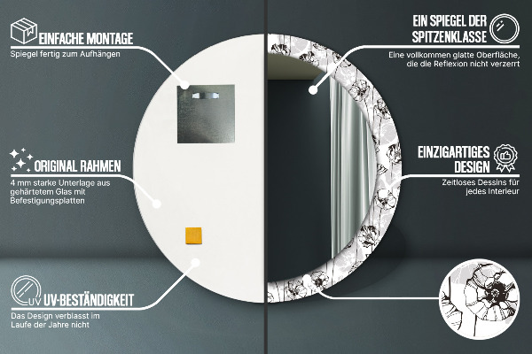 Kerek díszes tükör Pipacs virágok