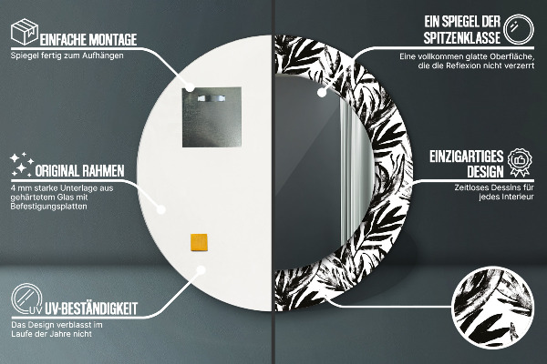 Kerek tükör keret nyomtatással Monstera