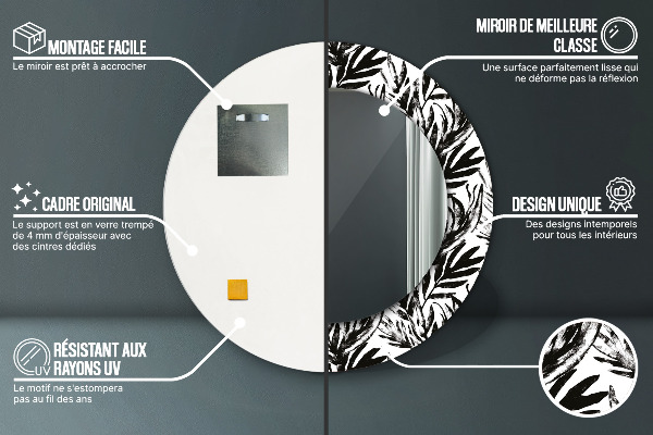 Kerek tükör keret nyomtatással Monstera