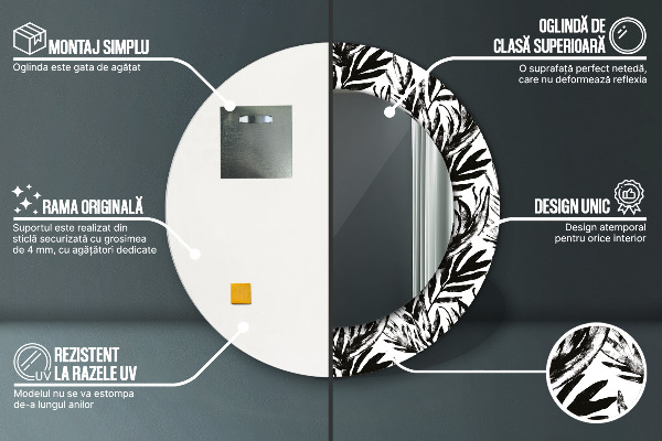 Kerek tükör keret nyomtatással Monstera