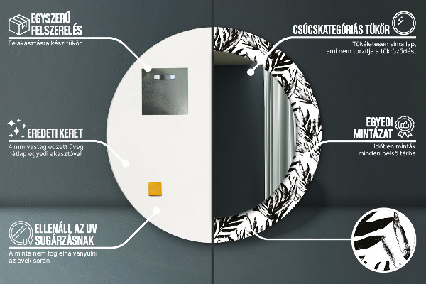 Kerek tükör keret nyomtatással Monstera