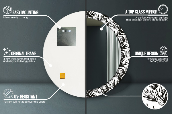 Kerek tükör keret nyomtatással Monstera