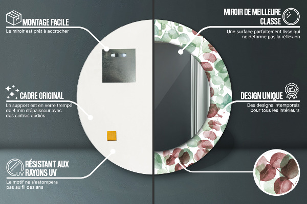 Kerek díszes tükör Eukaliptusz