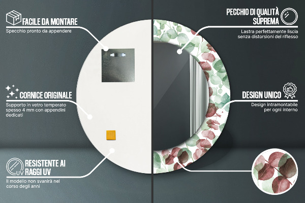 Kerek díszes tükör Eukaliptusz