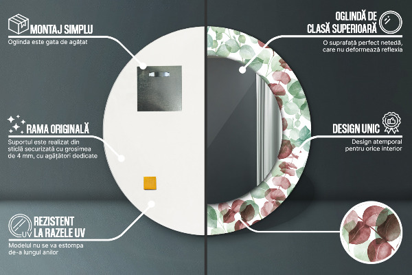 Kerek díszes tükör Eukaliptusz