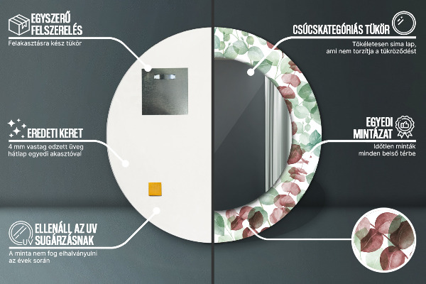 Kerek díszes tükör Eukaliptusz