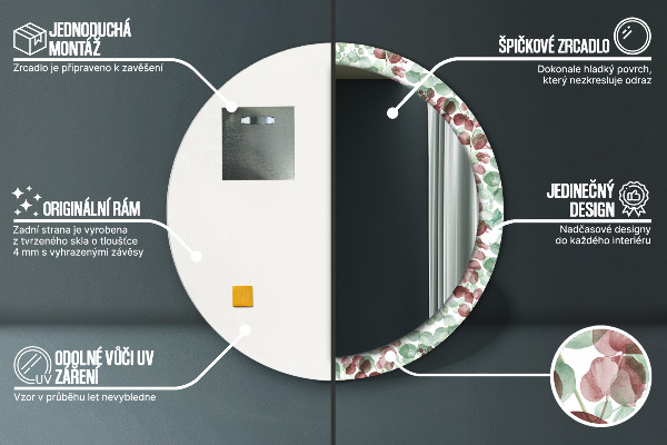 Kerek díszes tükör Eukaliptusz