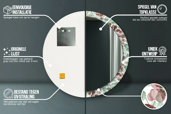 Kerek díszes tükör Eukaliptusz