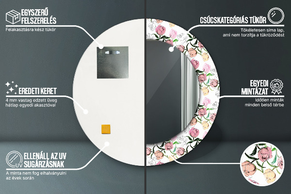 Kerek tükör díszítéssel Bazsarózsa bimbó