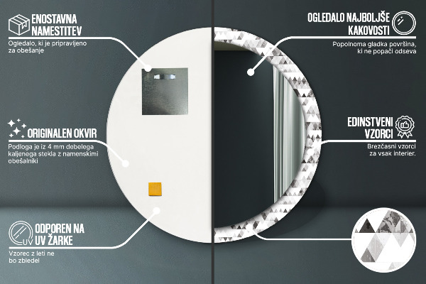 Kerek dísztükör Szivárvány háromszög