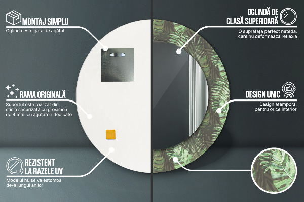 Kerek díszes tükör Trópusi levelek