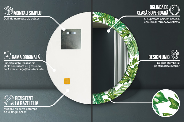 Kerek tükör fali dísz Dzsungel levelei