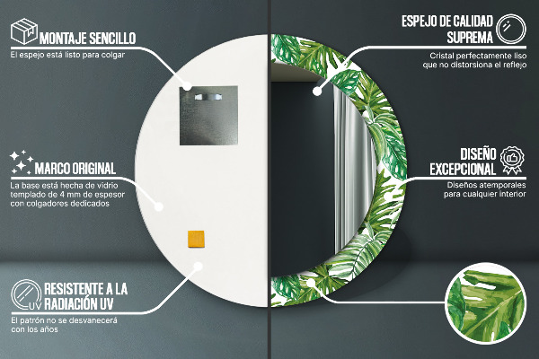 Kerek tükör fali dísz Dzsungel levelei