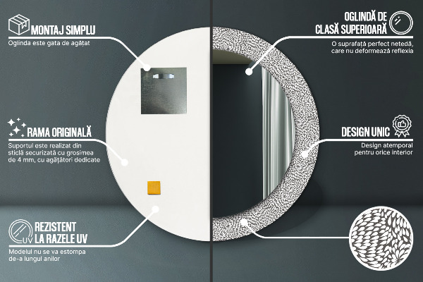 Kerek tükör nyomtatott kerettel Virágos minta