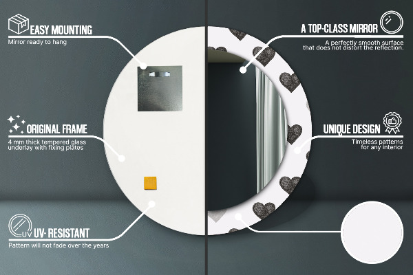 Kerek dísztükör Absztrakt szívek