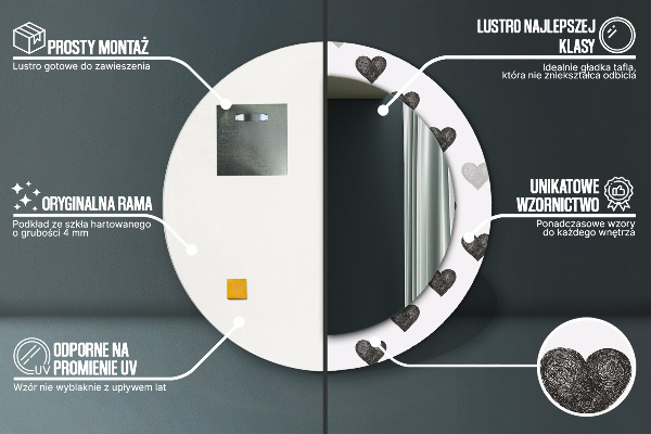 Kerek dísztükör Absztrakt szívek