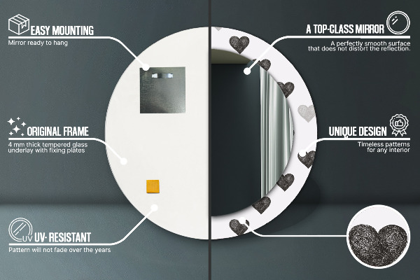 Kerek dísztükör Absztrakt szívek