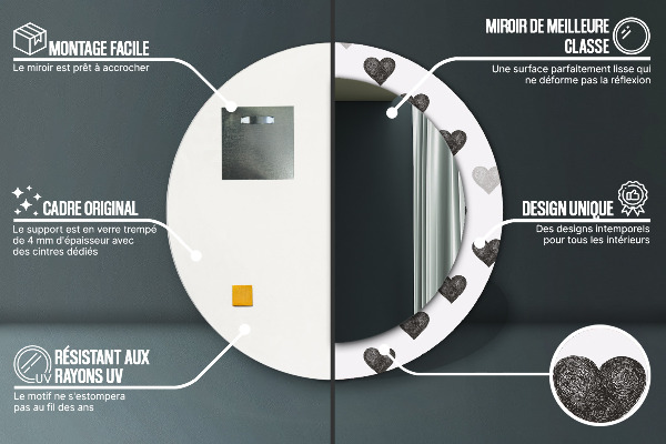 Kerek dísztükör Absztrakt szívek