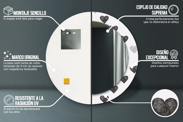 Kerek dísztükör Absztrakt szívek