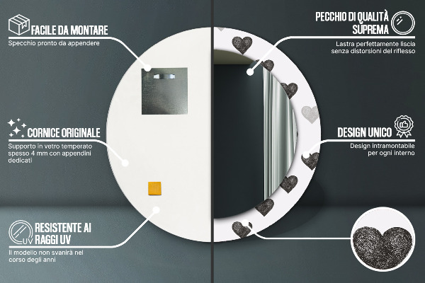 Kerek dísztükör Absztrakt szívek