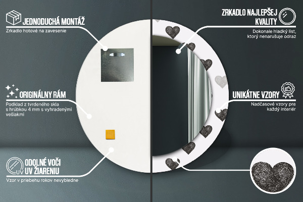 Kerek dísztükör Absztrakt szívek