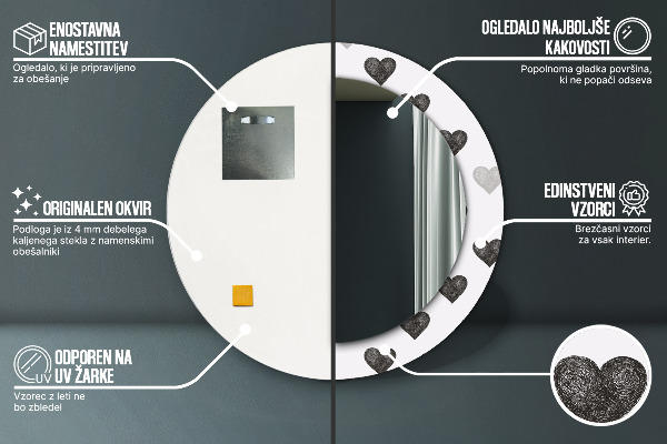 Kerek dísztükör Absztrakt szívek