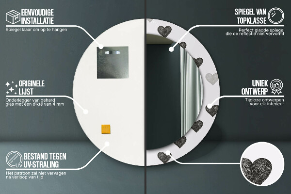 Kerek dísztükör Absztrakt szívek