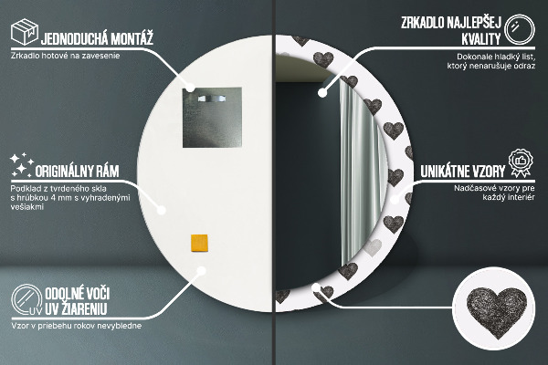 Kerek dísztükör Absztrakt szívek