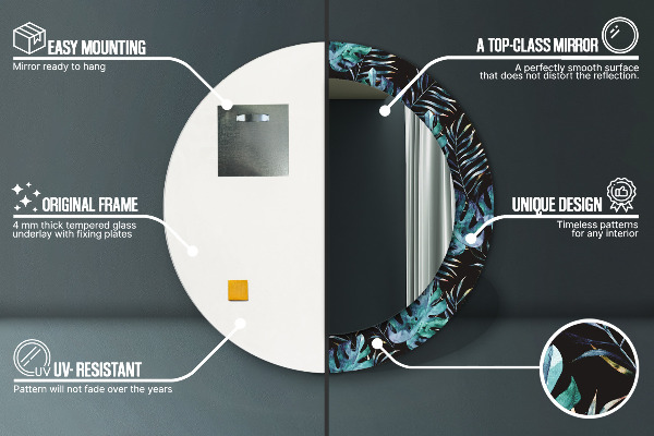 Kerek tükör nyomtatott kerettel Egzotikus levelek