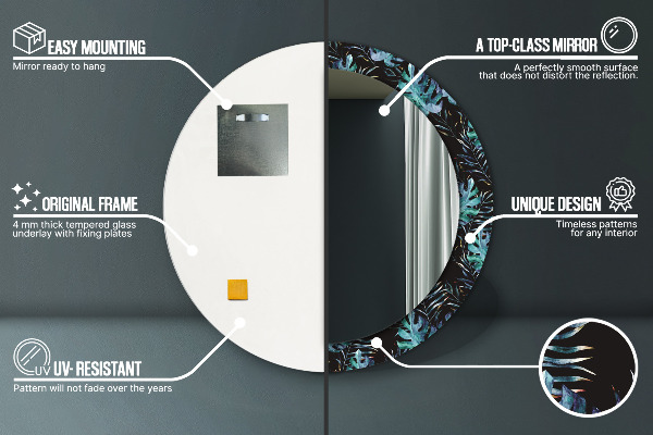 Kerek tükör nyomtatott kerettel Egzotikus levelek