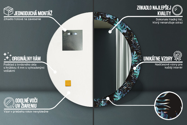 Kerek tükör nyomtatott kerettel Egzotikus levelek