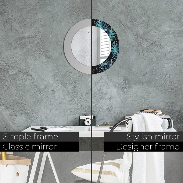 Kerek tükör nyomtatott kerettel Egzotikus levelek