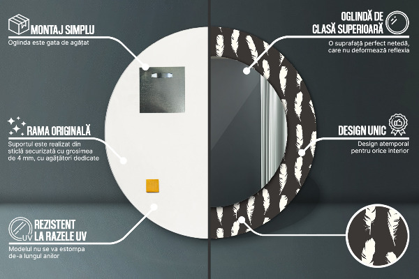 Kerek tükör fali dísz Tollak