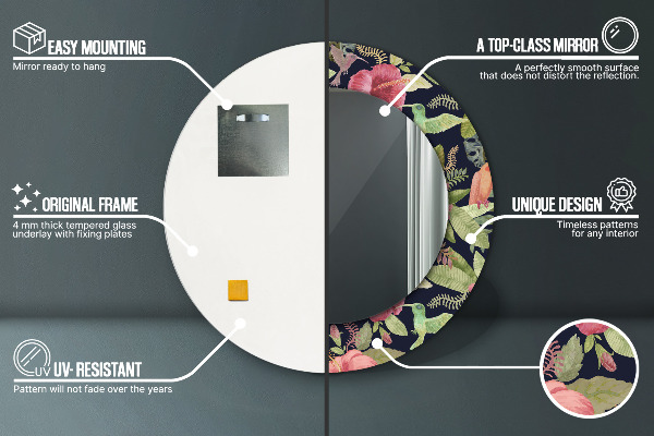 Kerek tükör díszítéssel Hibiszkusz virágok