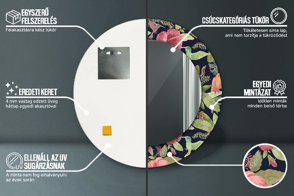 Kerek tükör díszítéssel Hibiszkusz virágok