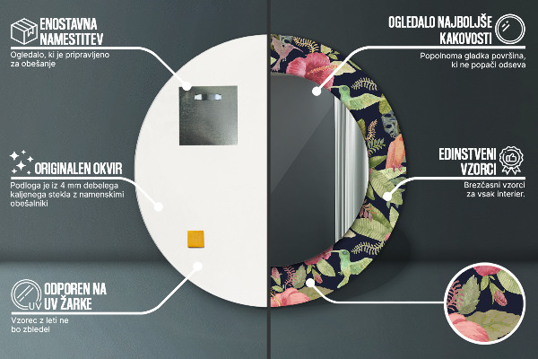 Kerek tükör díszítéssel Hibiszkusz virágok